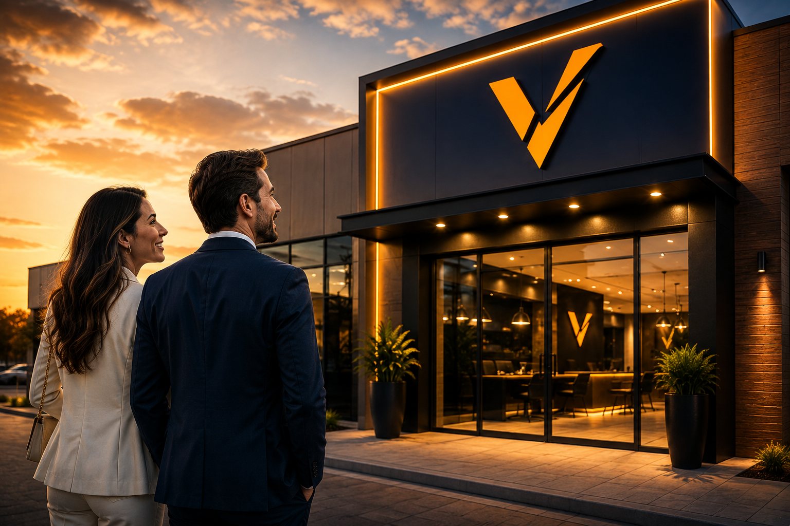 Loja Velox com fachada iluminada e atendimento presencial ao cliente